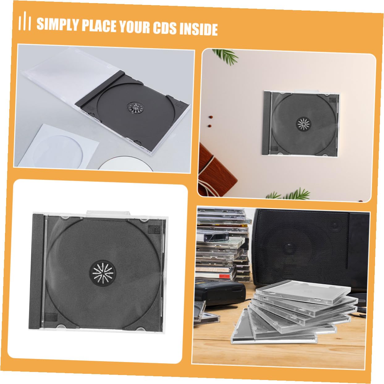 jojofuny Custodia Porta CD Trasparente Quadrata in Plastica Rigida 10 Pezzi Scatola Portadischi Vassoio Nero per Protezione Antigraffio Organizer per Casa Ufficio e Scuola