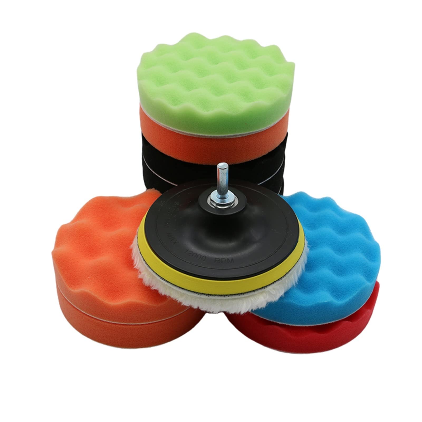 3/4/5/6/7 Pollici Auto Lucidatura Ceretta Spugna Ruota Disco di Lucidatura 12 Pezzi Set Spugna Auto Cura Tampone for Lucidatura Trapano M14 Adattatore Go (Color : 3inchM14)