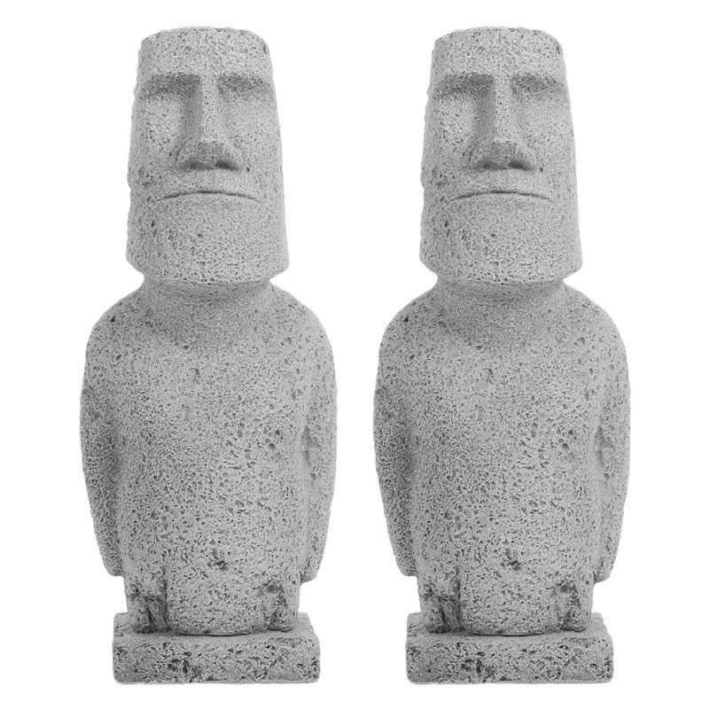 INOOMP 2Pcs Moai Statue Easter Island Head Figurines for Home Garden Desktop Bookshelf Abstract Face Sculpture Stone Table Decor