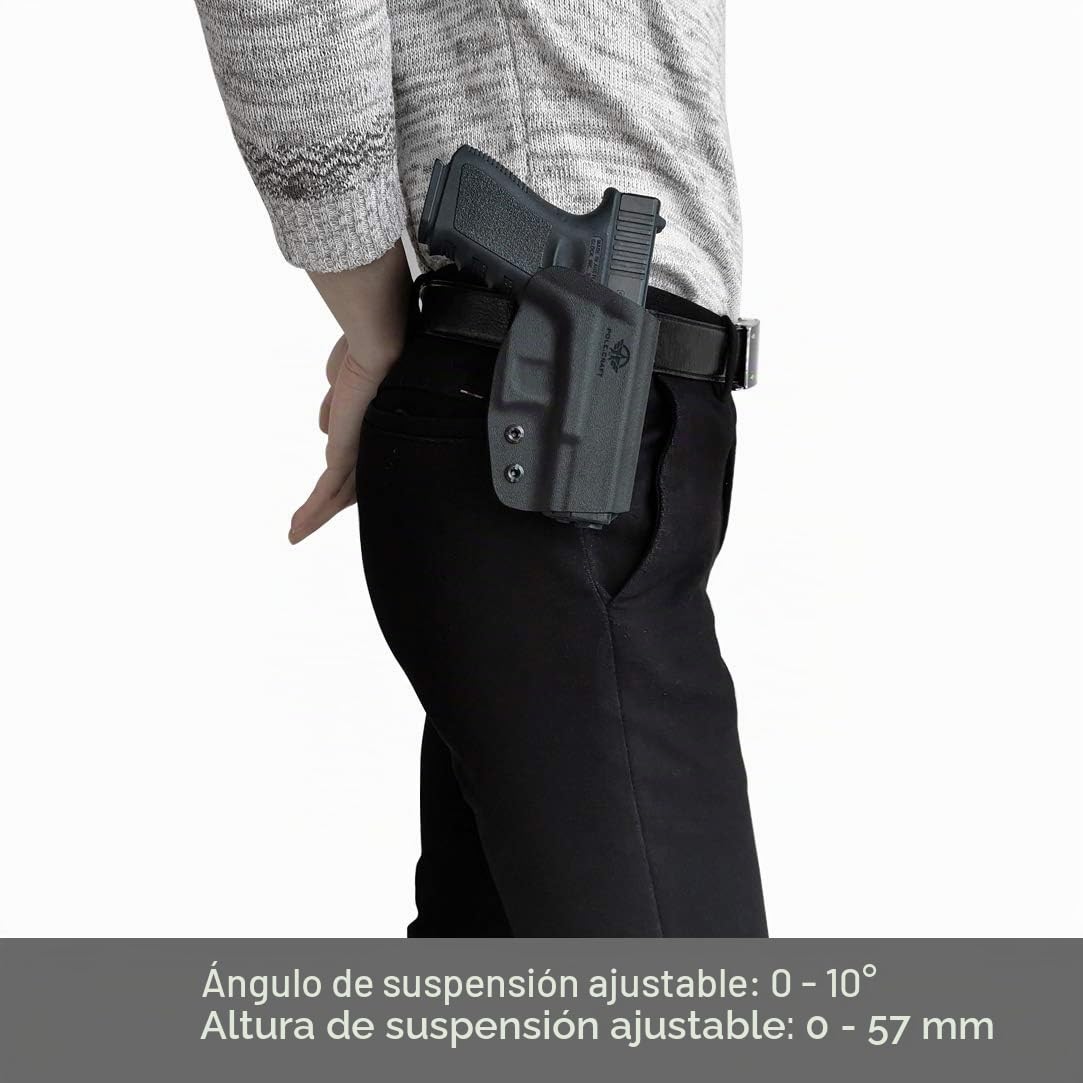 Glock 43 holster, Glock 43x holster OWB Kydex Funda Custom Fit: Glock 43 / Glock 43X (Gen 1-5) Pistol - Transporte exterior de la pretina - Clip de cinturón de 1.5-2 pulgadas - Adj. Width Height Retención de inclinación, Entrada ensanchada