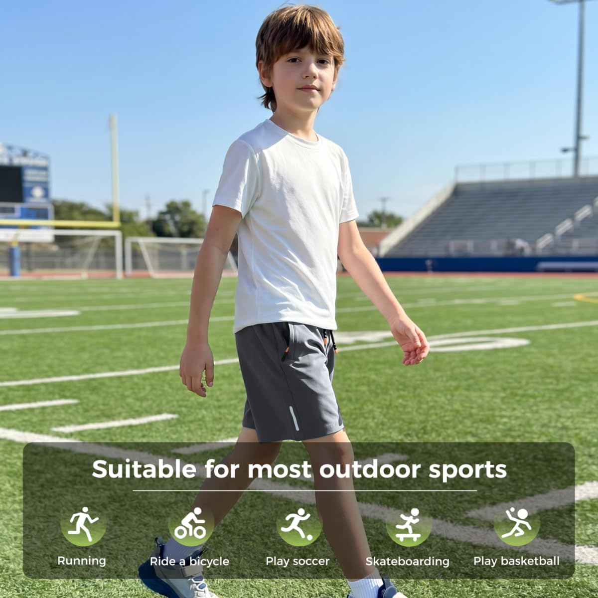 Boys Shorts Quick Dry Athletic Running Shorts with Zipper Pockets