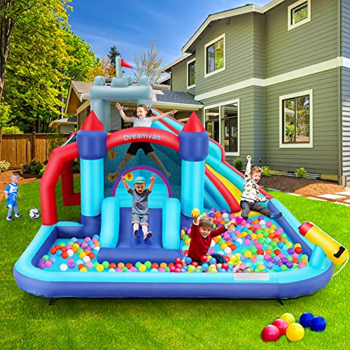 Inflatable Water Slide Park, 10-In-1 Bounce House Waterslide Combo Backyard Waterpark With Two Slides, Water Sprayer, Splash Pool, Climbing Wall For Kids Outdoor Party Fun Summer #TOP1