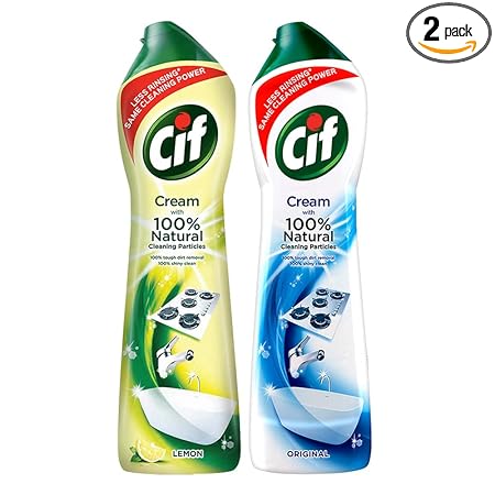 Cif Lemon and Original Multipurpose Surface Cleaner Cream for Kitchen & Bathroom | 100% Dirt & Grease Removal With Natural Cleaning Particle For Shiny Surface | Imported 2x500 ml, Multicolor