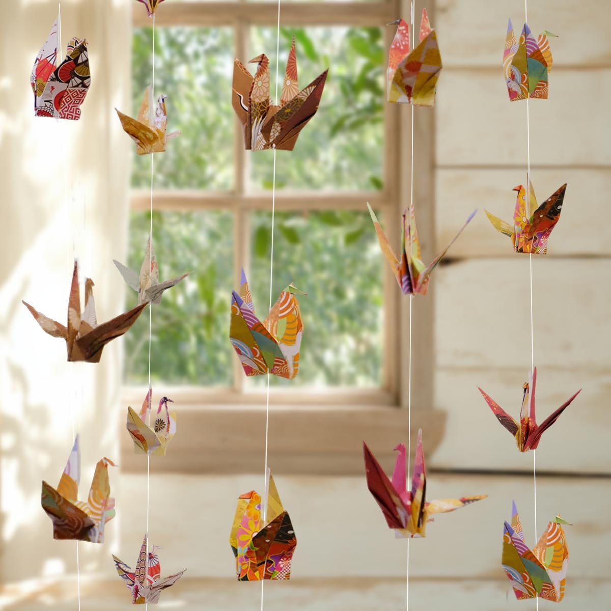 Japanese Origami Crane Garland, Handmade Bird, Wedding Decor | Japanese Origami Crane Garland With Handmade Bird Streamers. For Birthday, Baby Shower, Or Wedding Party. 3 Strings