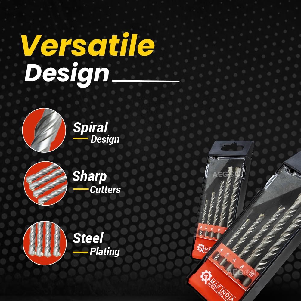 MAF 5Pcs Masonry Wall Drill Bit Set with Round Shank & Industrial Strength Carbide Tip for Tile, Brick, Cement, Concrete, Plastic & Wood (4, 5, 6, 8, 10mm) 1