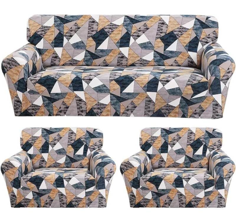 Image of HK Printed 5 Seater Sofa Cover Big Elasticity Cover Stretch Universal Sofa Slipcover 5 Seater (3 Seater Size 185-230cm and 1 Seater Size 90-145cm)