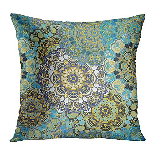 Emvency Set Of 4 Throw Pillow Covers Vintage Abstract Boho Brown Green Teal And Grey Plant Leaf Floral Decorative Pillow Cases Home Decor Standard Square 18X18 Inches Pillowcases #TOP2