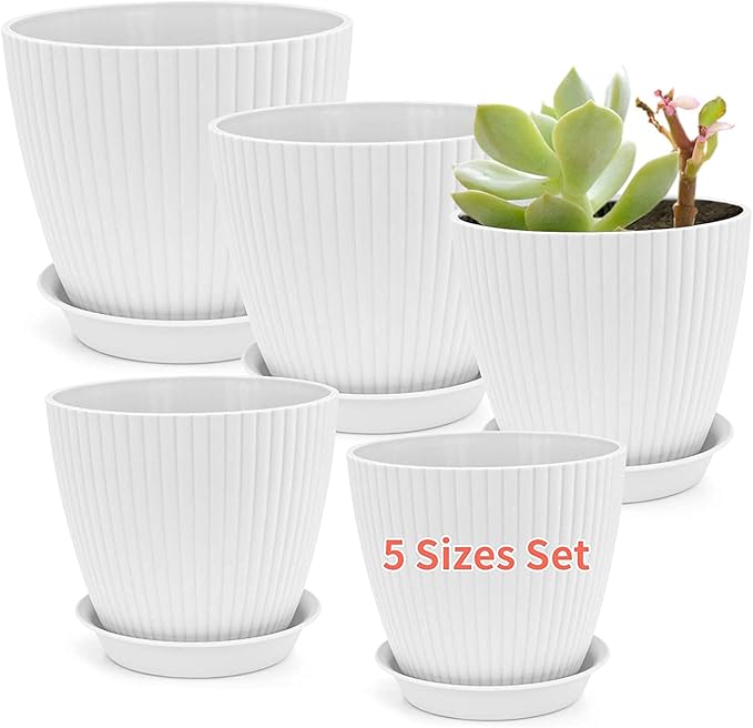 Plastic Plant Pots 7.6/7/6.2/5.4/5 Inch Outdoor and Indoor