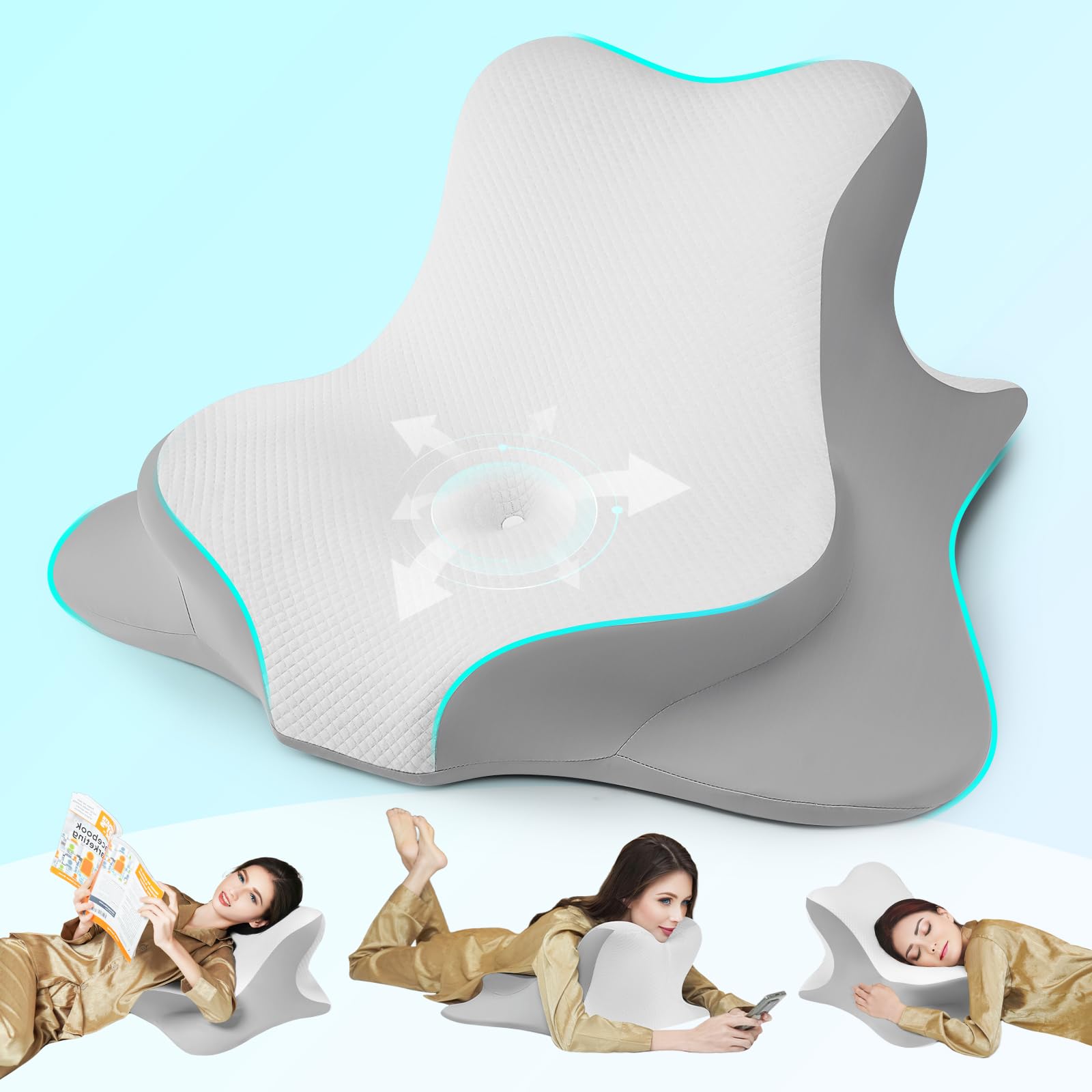 Reading Pillow for Bed, Lying, Leaning and Prone, Ergonomic Memory Foam Bed Wedge Pillow for Headboard, Chin & Back Support Pillows on Bedrest Couch Floor- Cream - 1