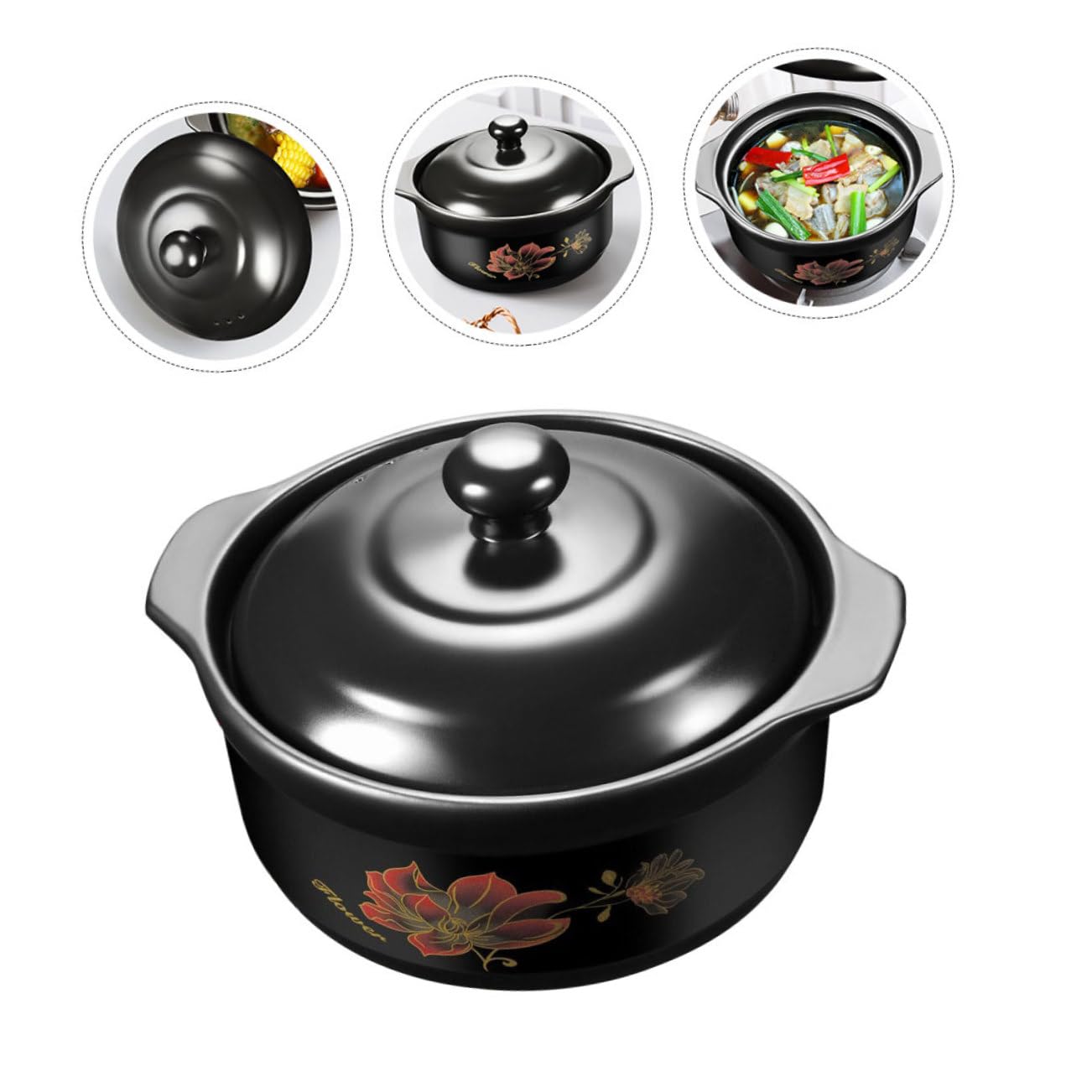 KICHOUSE Cazuela de Cerámica para Guiso de Pollo y Sopa Olla de Barro para Cocinar Cazuela Gruesa para Arroz para Cocina Gas y Eléctrica Diseño Elegante y Funcional