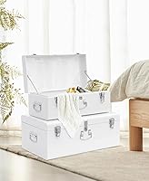 Vista 112 de Vixdonos Juego de 2 baúles decorativos de almacenamiento de caja de metal con asa (blanco con cierres de bronce)