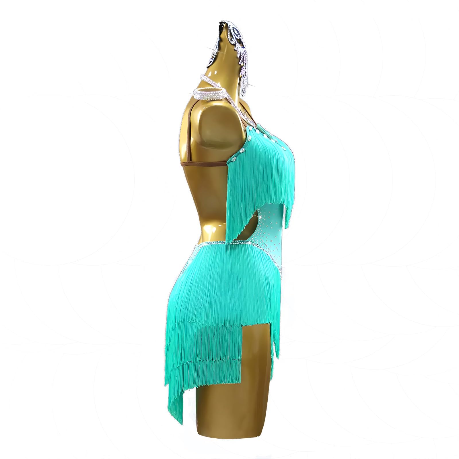 Abito Da Ballo Latino Da Donna, Senza Maniche Con Frange E Schiena Scoperta, Con Strass, For Gare Di Ballo Da Sala