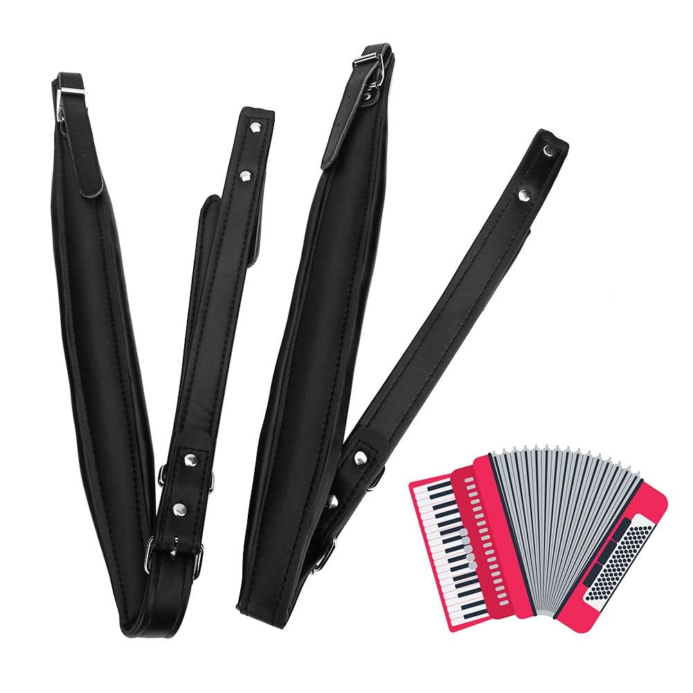 Bnineteenteam Correas de Acordeón, Ajustables y Flexibles, Correas Cuero Sintético PU, Resistente al Desgaste para Músicos Profesionales y Estudiantes, Varios Modelos, Negro Café Rojo