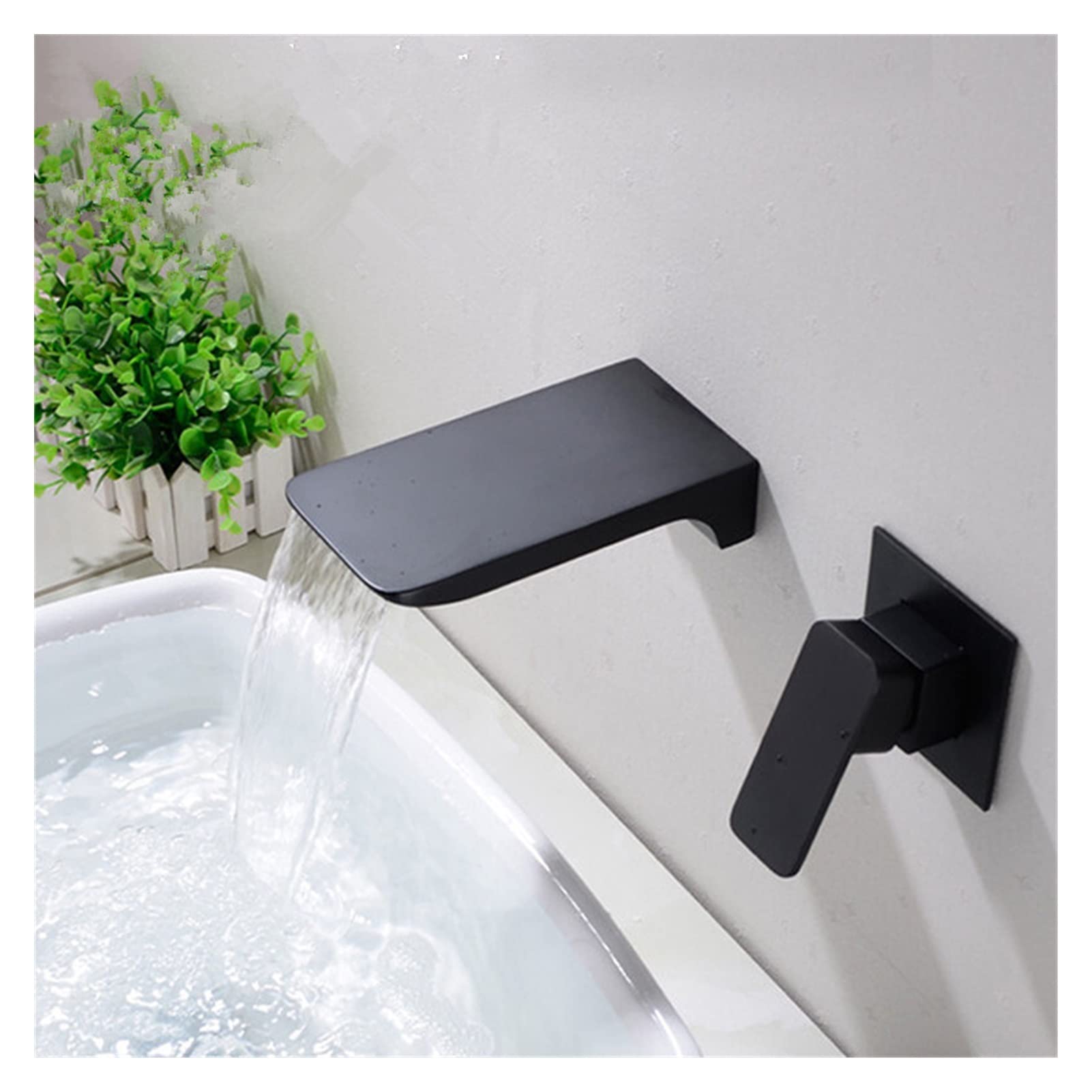 Flexible Swivel Tap, Basin Faucet Wall Mounted Brushed Gold Bathroom Sink in-Wall Black Waterfall Tap Mixer Set Combination(Nero)