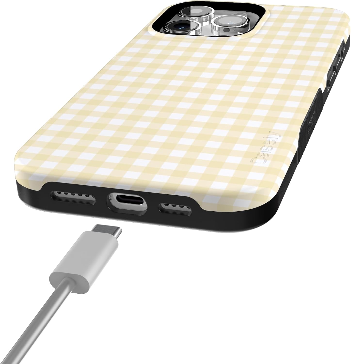 Casely iPhone 15 Pro Case | Pastel Picnic | Yellow Gingham | Bold Protective Design | Compatible with MagSafe