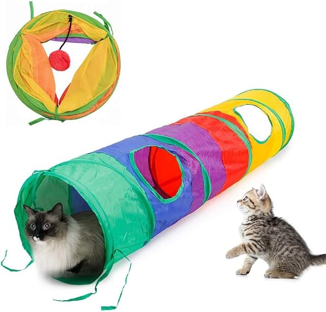 AIMICOCA Cat Foldable Rainbow Tunnel Interactive Cat Tube Toy Collapsible Tube with Play Ball for Indoor Cats