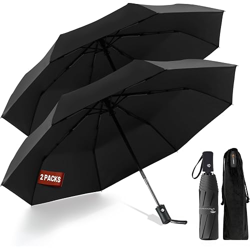 SY COMPACT Travel Umbrella 2 Pack - Windproof Automatic Umbrellas for Rain Small Set for Family & Students, Lightest 8-Rib, Strong & Portable, College Travel Essentials Perfect for Home Office & Car, Factory Direct