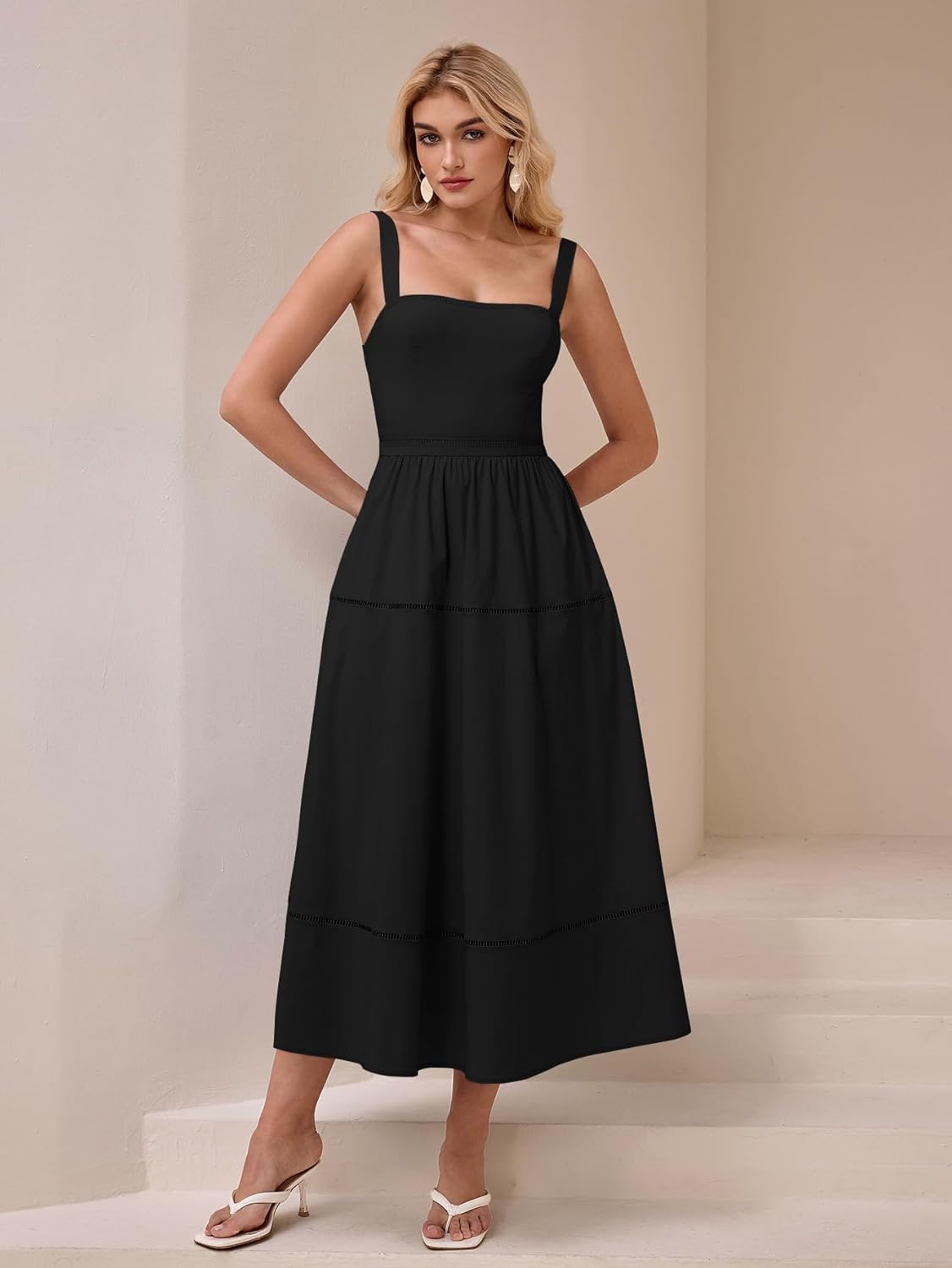 KUTUMAI Summer Corset Midi Dress Elegant Square Neck Flowy A Line Wedding Guest Tea Party Dresses for Women Sundress 2025 - Image 5