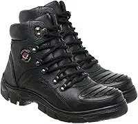 Bota Coturno Motociclista Couro Legítimo Tático Macio Protetor Biqueira