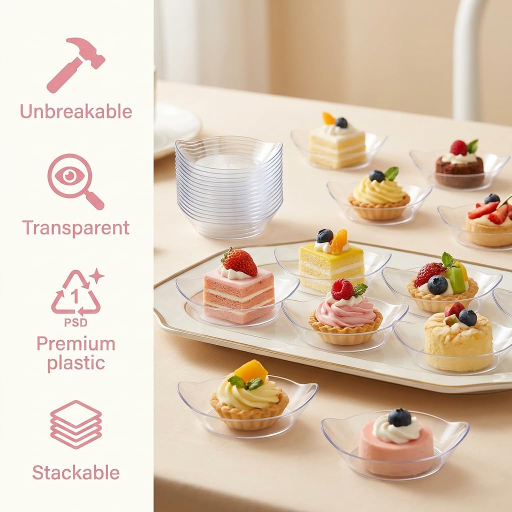 Mini Dessert Plates, 200 Pcs, Clear