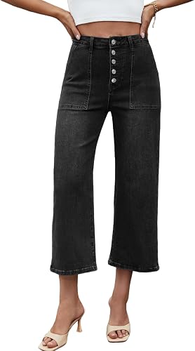 HDLTE Women's High Waist Baggy Boyfriend Jeans - Wide Leg Loose Denim Pants with