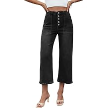 HDLTE Women's High Waist Baggy Boyfriend Jeans - Wide Leg Loose Denim Pants with PocketsDark Blue,Large