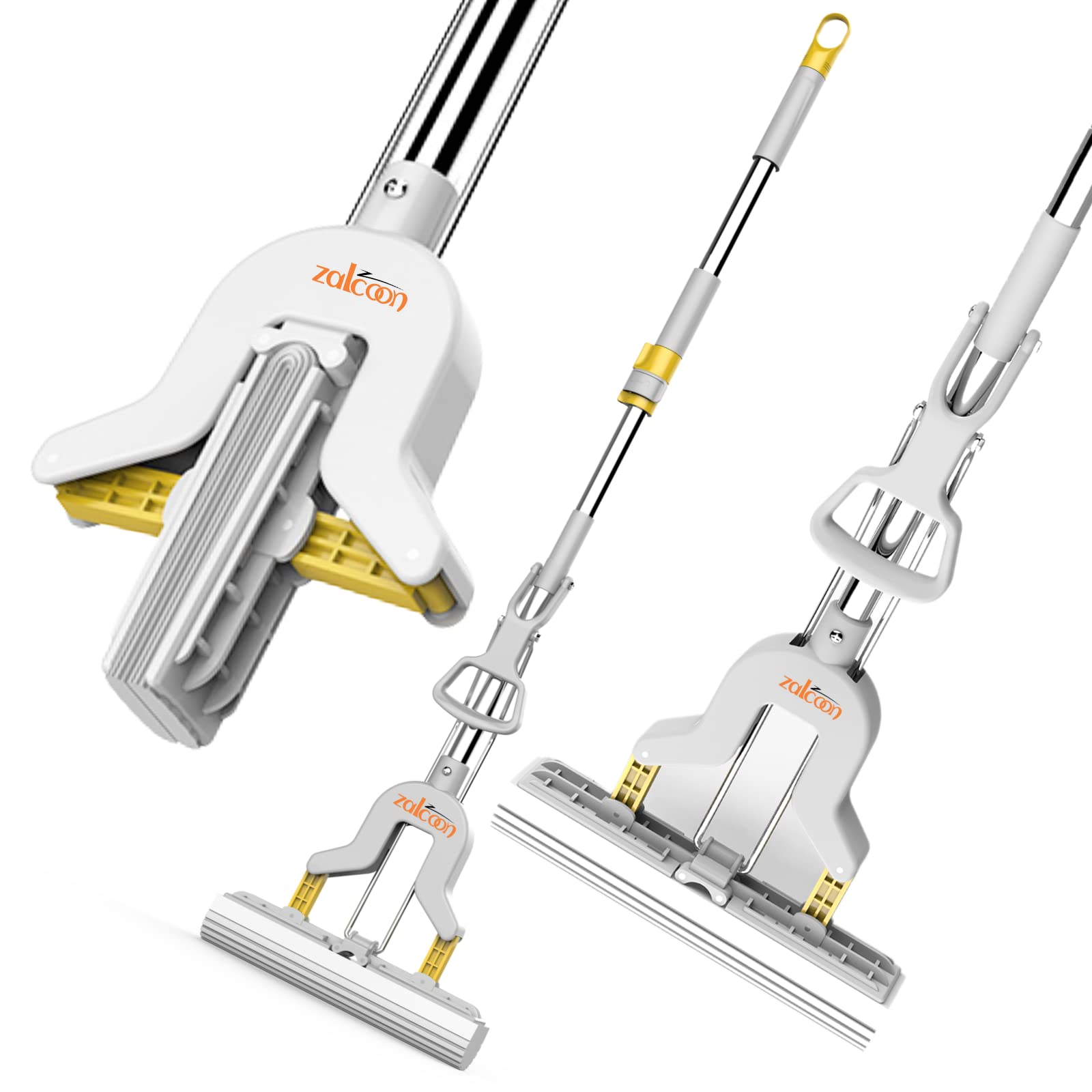 ZALCOON PVA Folding Sponge Mop, Self Squeeze Super Absorbent PVA Sponge Heads | Telescopic Metal Handel | Household Cleaning Tool for Kitchen, Tiles, Multi-Surface Hard Floors (Pack of 1)