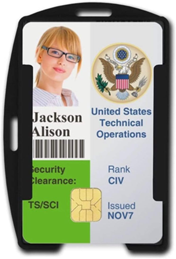 5 Pack - Black RFID Blocking ID Badge Holder (Holds 2 Cards) - SkimSAFE FIPS 201 Approved - Dual Sided Shield Blocks 13.56MHz Radio Signal - Specialist ID (Black)