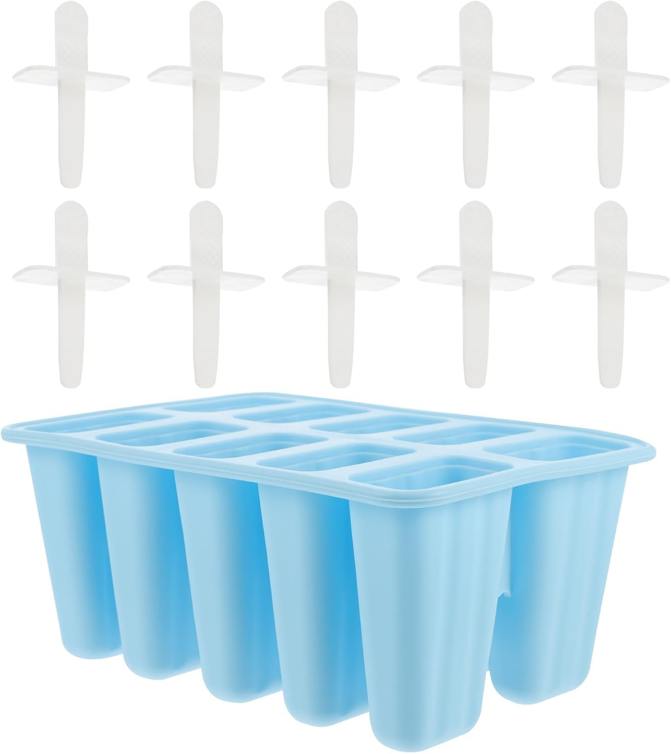 Silicone Ice Cream Mold 10-grid Ice Pop Maker DIY Dessert Mold Blue for Homemade Ice Pop and Summer Treats