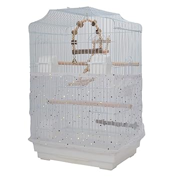 QBLEEV Bird Cage Cover Stretchy Seed Catcher Birdcage Nylon Mesh Net Cover Skirt Guard Shell White