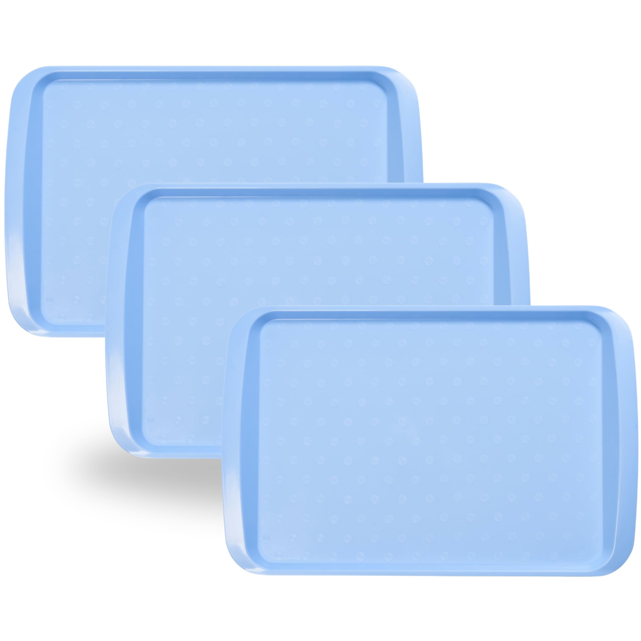 BuzzTrove Serving Trays | Durable Plastic Tea Tray & Dinner Tray | Trays for Eating on Lap, Food Serving & Snacks | Dishwasher Safe, Stackable (Blue, Pack of 3 (43.3 x 30.5 x 3 cm))