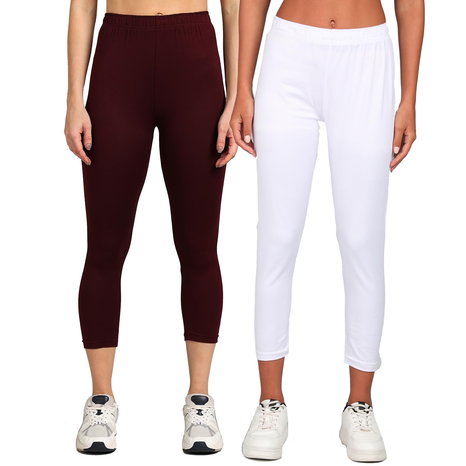 Pure PC Cotton Slim Fit 2 Way Stretchable Women's Comfortable Ankle Length Leggings with Ultrasoft Wide Elastic Waistband, Jeggings Trousers for Casual, Office, and Everyday Wear - Pack of 2-image-14