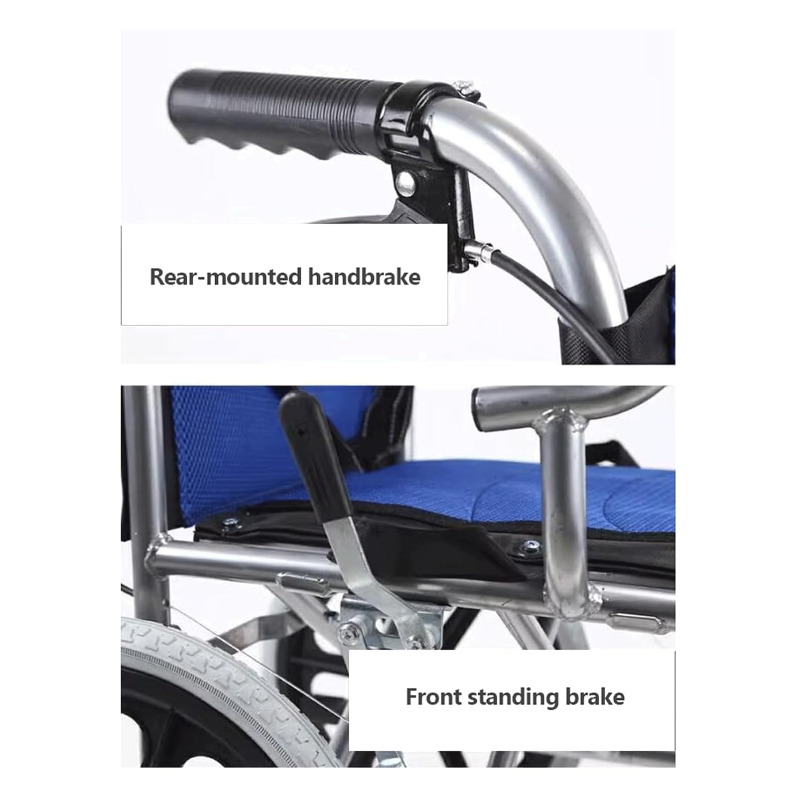 Silla de Ruedas de Seguridad Silla de Transporte Manual Sillas de Ruedas de Acero al Carbono Sillas de Ruedas de Transporte Sillas de Ruedas de Cuidado móvil Silla de Ruedas Plegable Fácil de Usar Fá