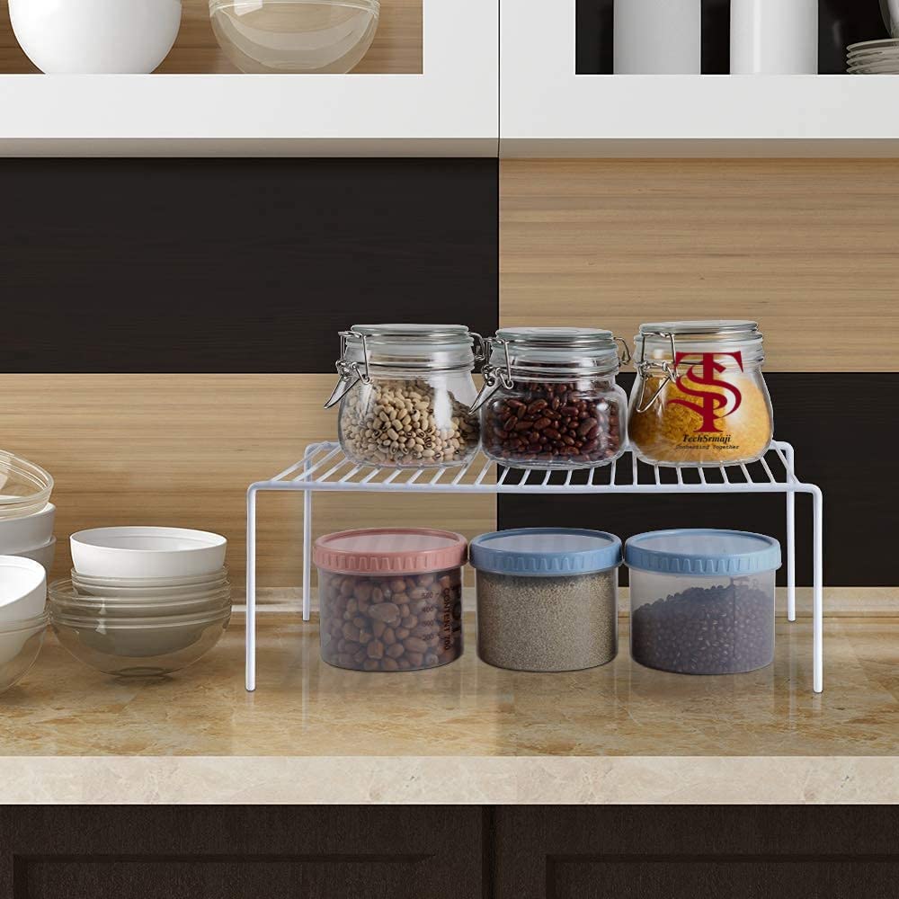 TechSrmaji™ Stainless Steel Kitchen Dish Rack Multipurpose Storage Shelf for Kitchen Cabinets RustProof Organizer Shelf/Plate Stand/Cup Stand/Utensil Rack/Kitchen Storage/(Chrome-Silver)-Small