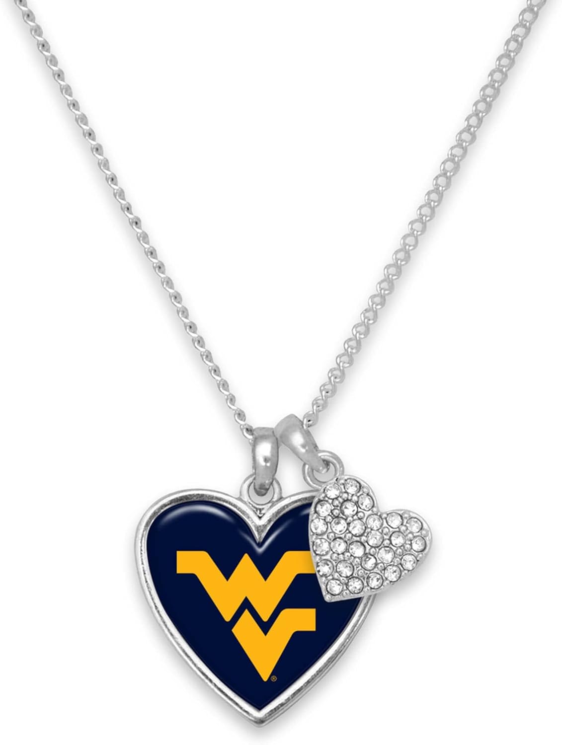 West Virginia Mountaineers Amara Crystal Heart Silver Chain Necklace Jewelry Gift WVU