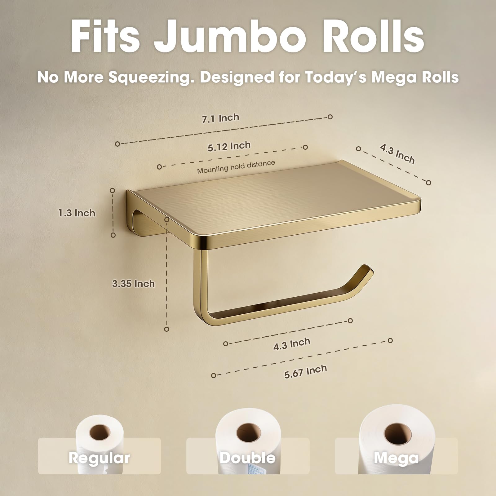 TRUSTMI Soporte de Papel higiénico con Estante para teléfono, Accesorios de baño, dispensador de Rollo de pañuelos montado en la Pared, Oro Cepillado