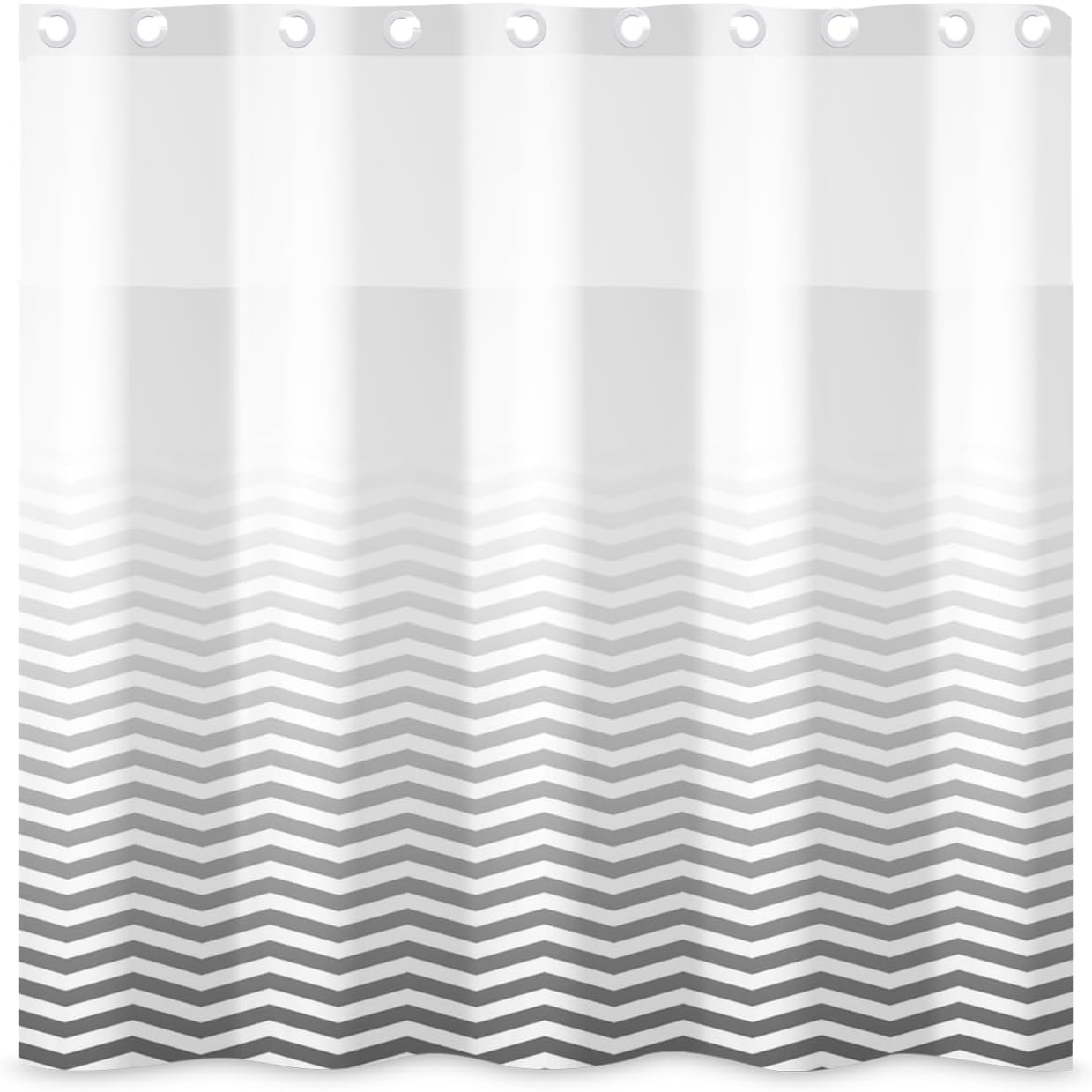 71x71 Inch Without Hook Striped Shower Curtain and Liner Set Ombre Grey White Snap in Shower Curtains for Bathroom Color Gradient Modern Textured Bathroom Set
