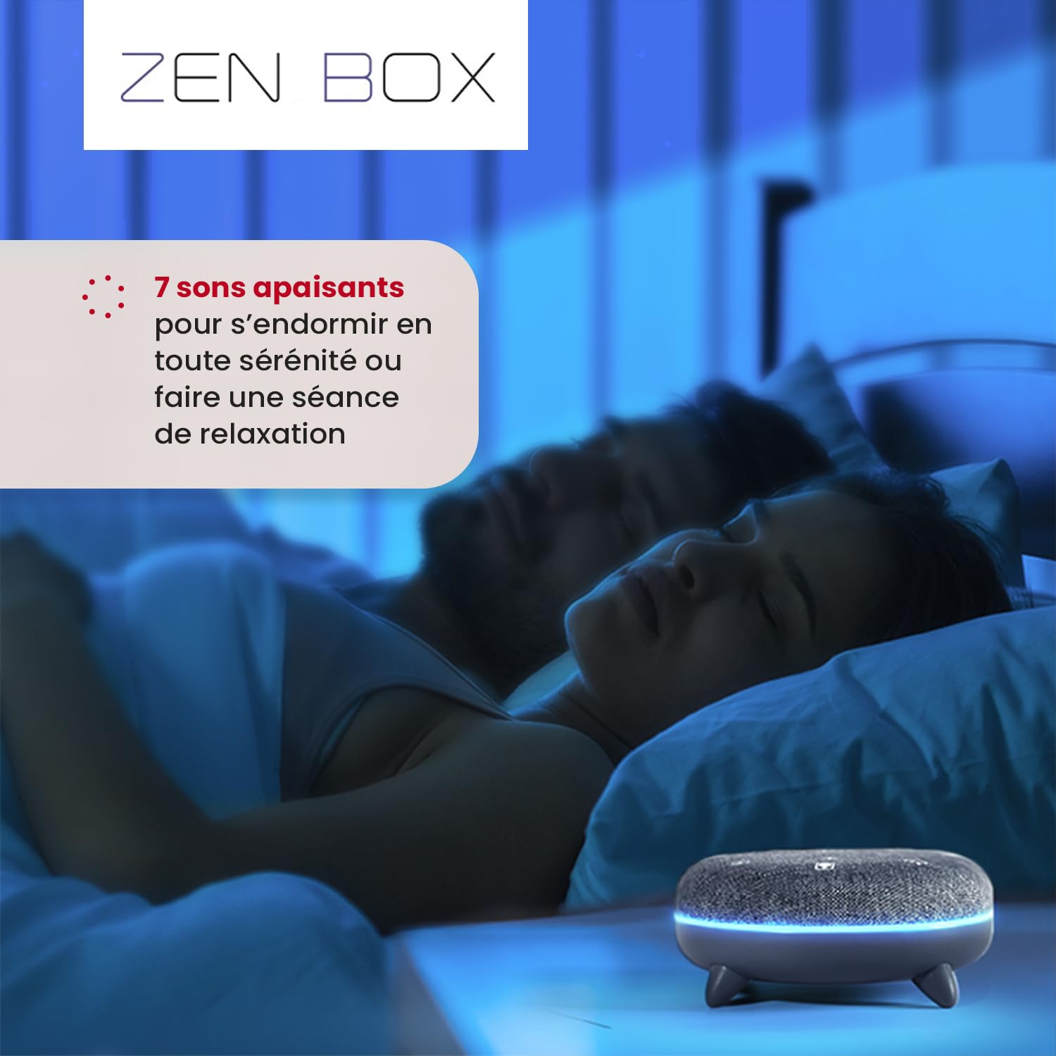 TERRAILLON ZEN BOX Machine à Bruit Blanc 7 sons apaisants Bluetooth 8 ambiances lumineuses programmes 30-60-90 min USB-C