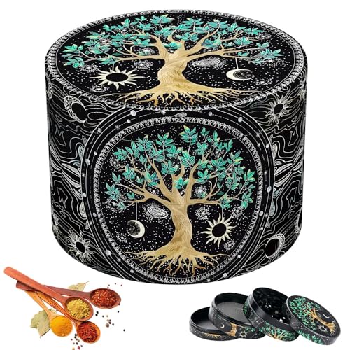 Lotvic Molinillo de Hierba, Grinder Metal, Molinillo de Polen, Molinillo de Hierbas, Molinillo Grande de Especias de 63 Mm, 4 Capas de Pintura a Todo Color con Raspador de Polen (Diseño de árbol)