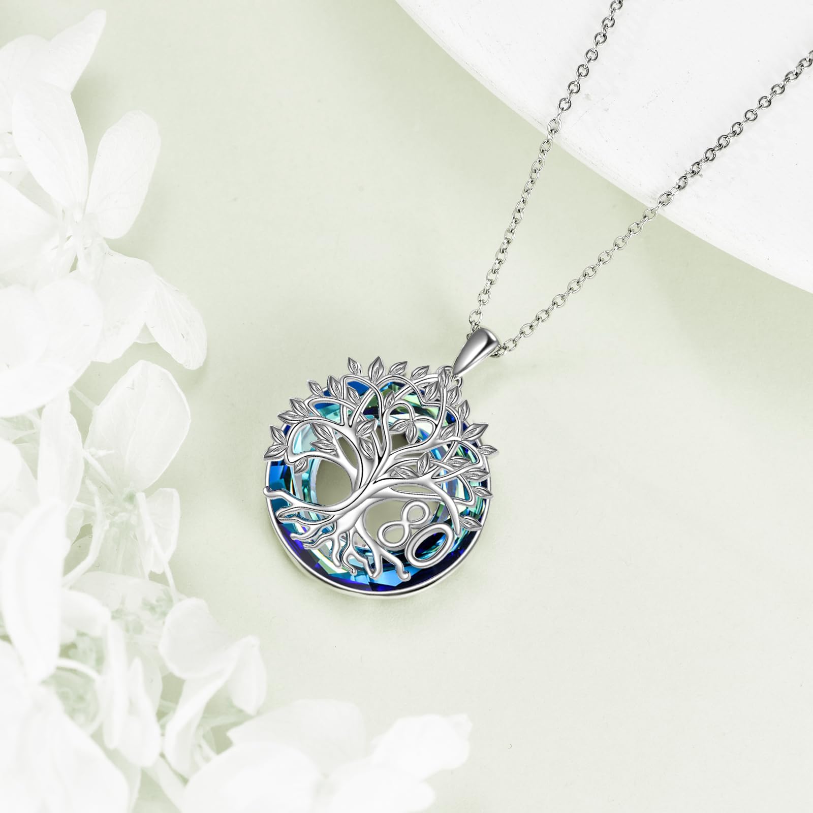 YFN Regali per il 60° compleanno per donne, collana con albero della vita, in argento Sterling con cristallo blu, festa della mamma, Natale, regalo per mamma e moglie