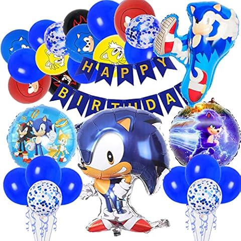 XIAOMA 42 pcs Sonic Birthday Party Supplies,the hedgehog Decorations Include Banner,Latex Balloons and Helium Foil Balloons Cover