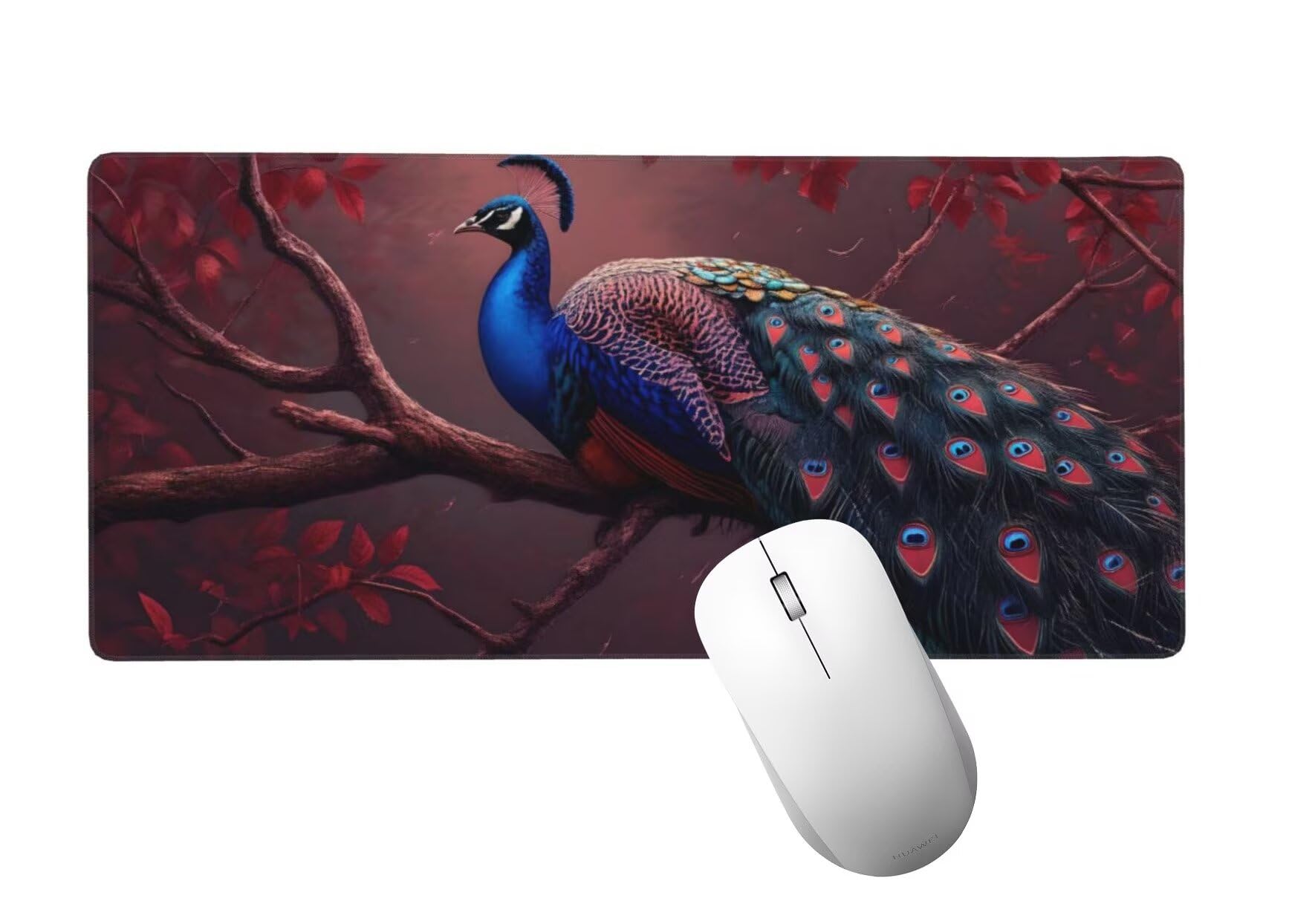 Podkładka pod mysz z pawiami XXL 1400 x 600 mm, duża podkładka pod mysz do gier biurowych z przeszytymi krawędziami i antypoślizgowym tyłem, podkładka pod mysz ze zwierzętami dla graczy na klawiaturę