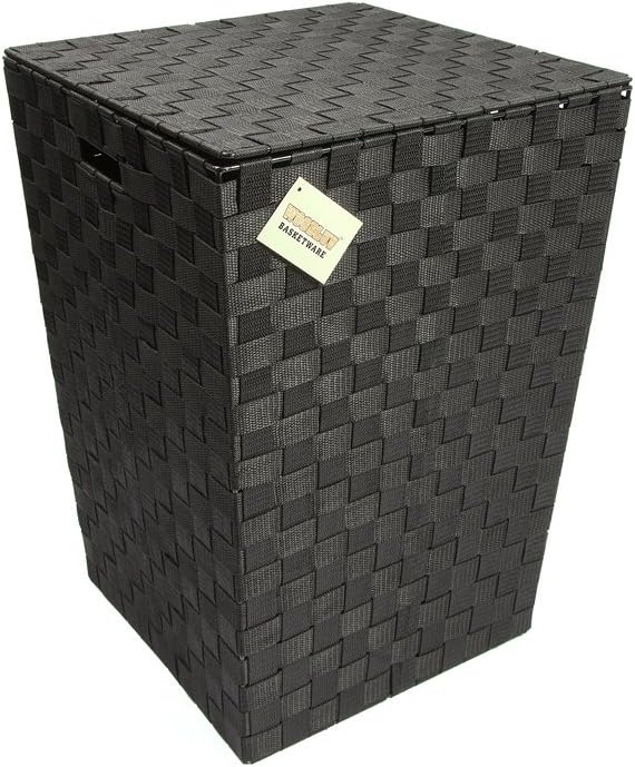 EHC Woven Pattern Laundry Storage Hamper Basket With Lid Black