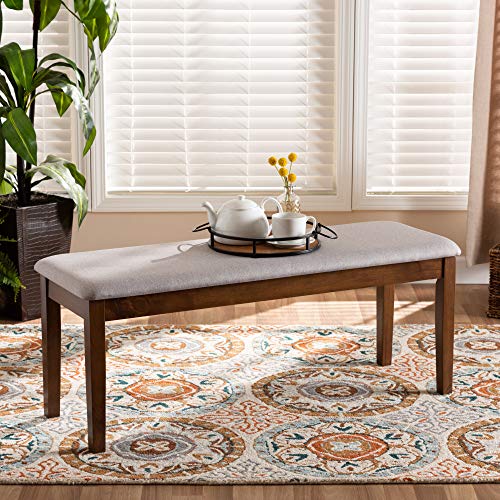 Baxton Studio Teresa Modern and Contemporary Transitional Grey Fabric Upholstered and Walnut Brown Finished Wood Dining Bench - Thumbnail 5