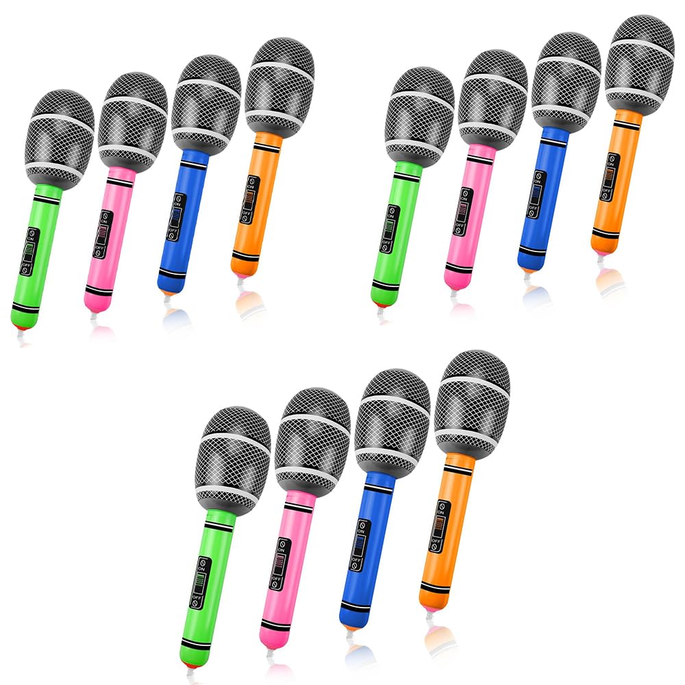 ASPIRE UK 12 Pack Inflatable Microphone for Kids Adults, Pretend Play Microphone Toys Musical Instrument Party Supplies Gifts