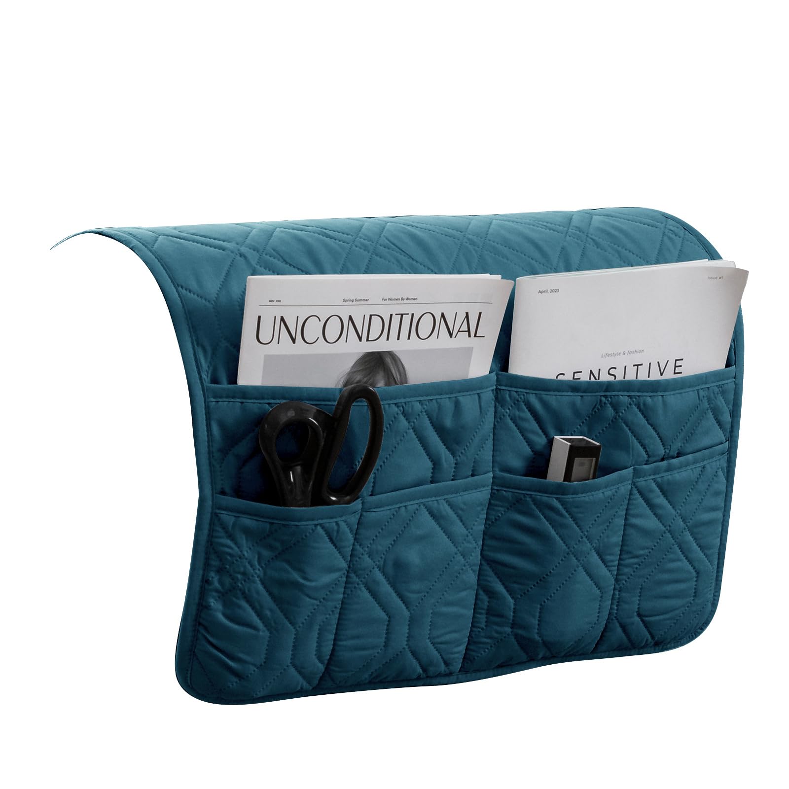 Xdks Teal Sofa Armrest Organizer Caddy Anti-Slip Armchair Storage Bag Remote Control Holder For Recliner Couch With Pockets For Cellphone Magazines Glasses Space Saver Bag (Teal)