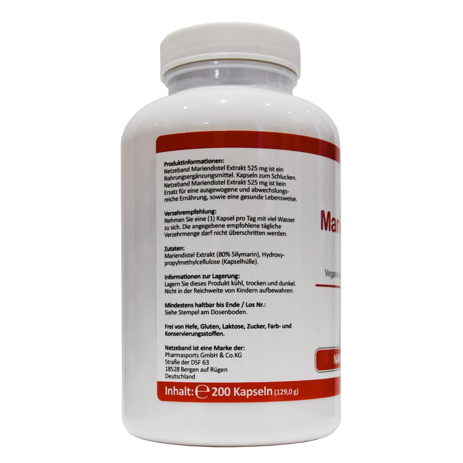 Mariendistel Extrakt 525 mg - 80% Silymarin (420mg) - 200 vegetarische Kapseln - frei von Trennmitteln und Füllstoffen