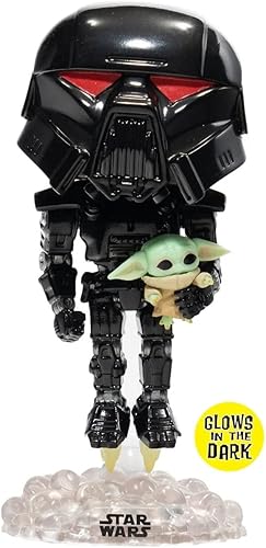Miniatura 8 de POP Star Wars: The Mandalorian - Dark Trooper Holding Grogu [The Child] Figura de vinilo exclusiva de Funko que brilla en la oscuridad (paquete con