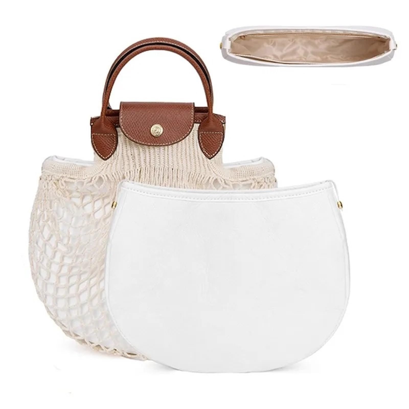 Organizador de Bolso para Longchamp Filet, Forro de Bolsa de Malla(Insert Large White)