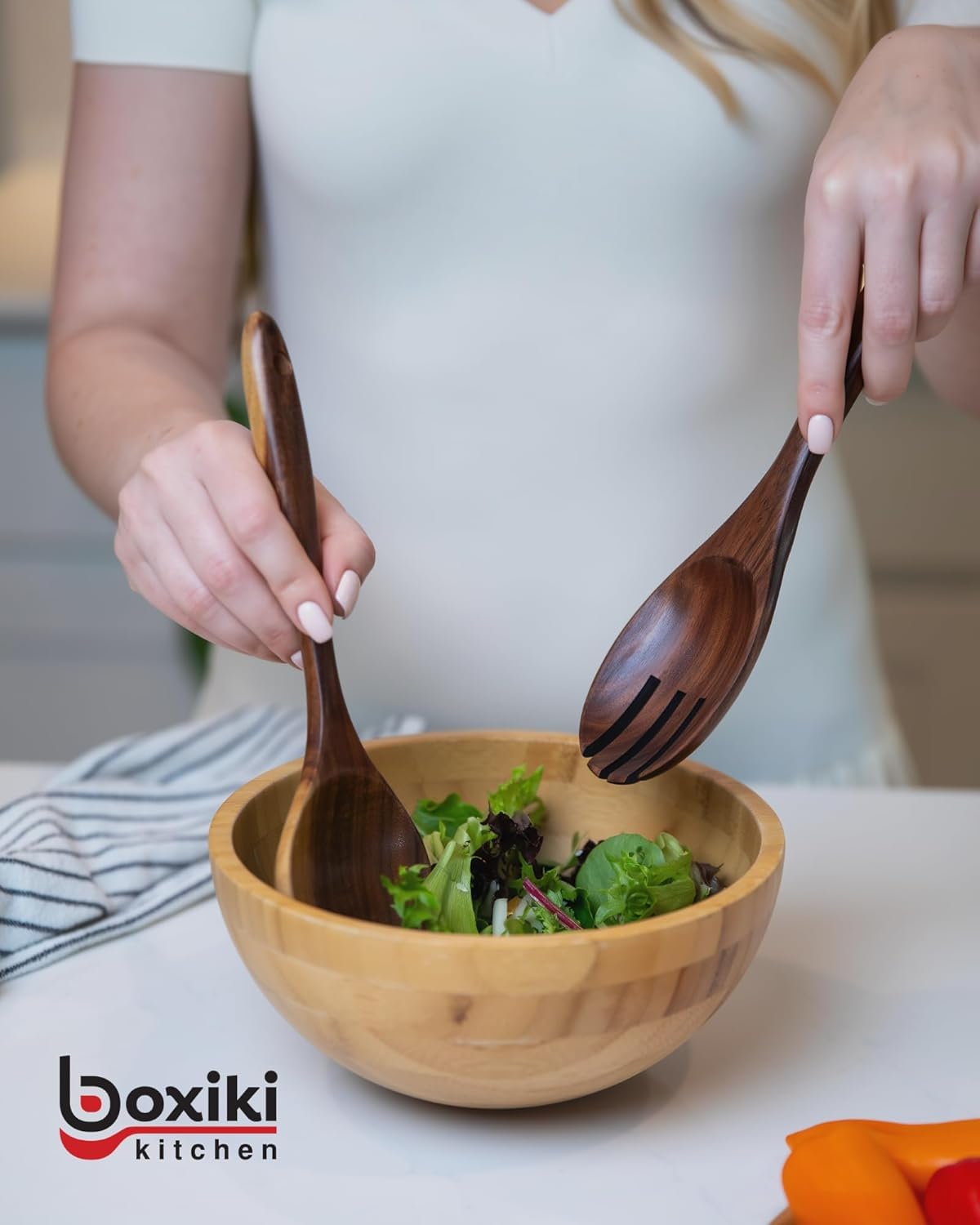 Set di Utensili in Legno di Teak di Lusso - Elegante Ensemble da Cucina da 6 Pezzi Inclusi Cucchiai, Mestolo, Raschietto & Spatola - Realizzato con Maestria per l'Eccellenza Culinaria
